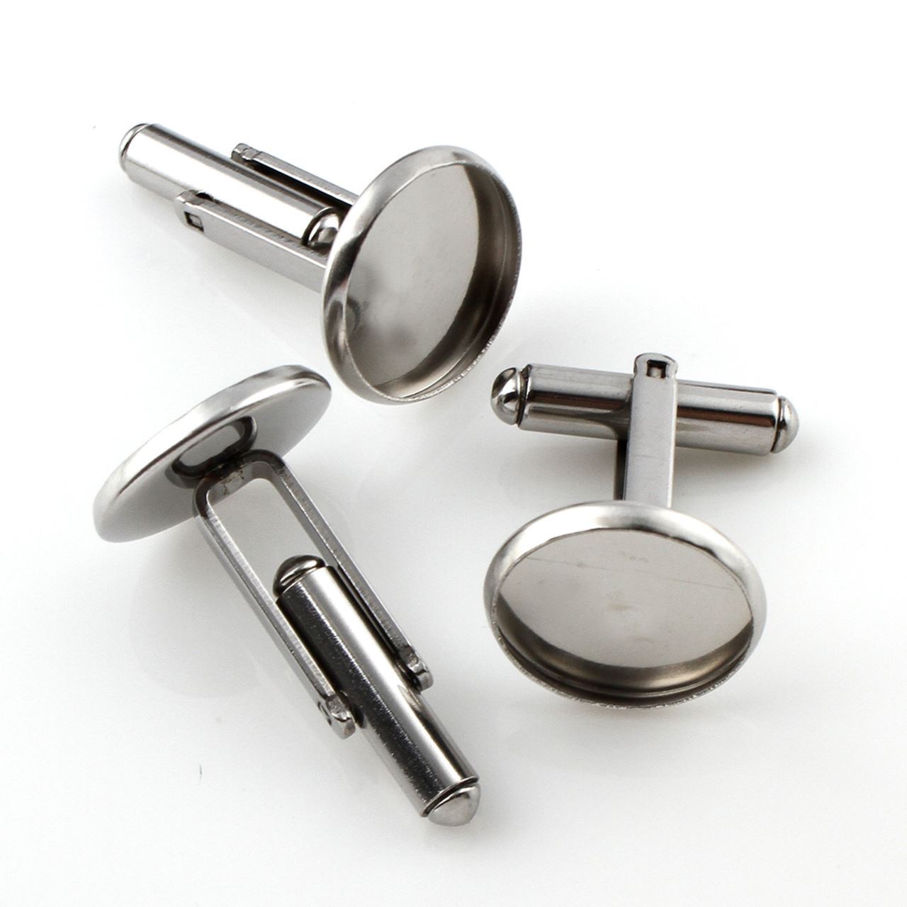 10 x Button cover, imitation nickel-plated brass, 18mm round