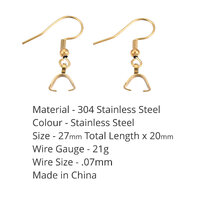 Gold - Earwire with Ice Pick Pinch Bail 304 Stainless Steel (Ball and Coil French Earwire)
