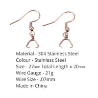 Rose Gold - Earwire with Ice Pick Pinch Bail 304 Stainless Steel (Ball and Coil French Earwire)