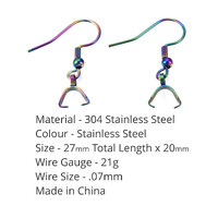 Rainbow - Earwire with Ice Pick Pinch Bail 304 Stainless Steel (Ball and Coil French Earwire)