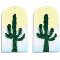 2 x 39.5mm Raised Cactus Print Pendant with Texture