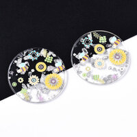 2 x 39.5mm Bees Flowers on Transparent Pendant  Raised Texture One Pair