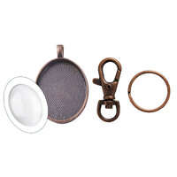 10 Sets - Oval Key Ring Glass Kit - Antique Copper