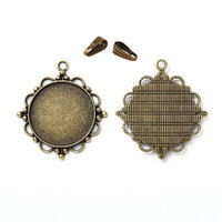 Vintage Style 30mm Bezel Pendant Setting with Bail - Antique Bronze with Options