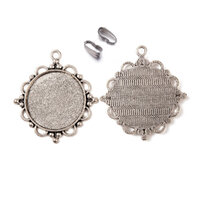 Vintage Style 30mm Bezel Pendant Setting with Bail - Antique Silver with Options