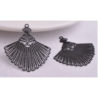 2 x 36mm Dancing Fan - Filigree Earring Charms