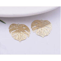 2 x 18mm Small Monstera - Filigree Earring Charms - Gold