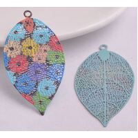 2 / 10 x 49mm Unique Leaf with flower motif - Filigree Earring Charms