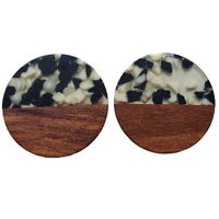 2 x 50mm Round - Half & Half Resin & Wood - B & W