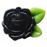 Black Retro Roses wth Green Leaf