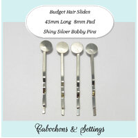 50 Hair SLIDES with Glue Pad -  Silver