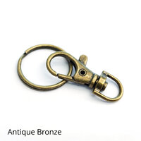 10 x 38mm Antique Bronze Swivel Clips & 25mm Split Rings Fob