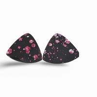 2 x 35mm Pink Galaxy n Stars Rounded Triangle Pendant on Black Acrylic - Double Sided 